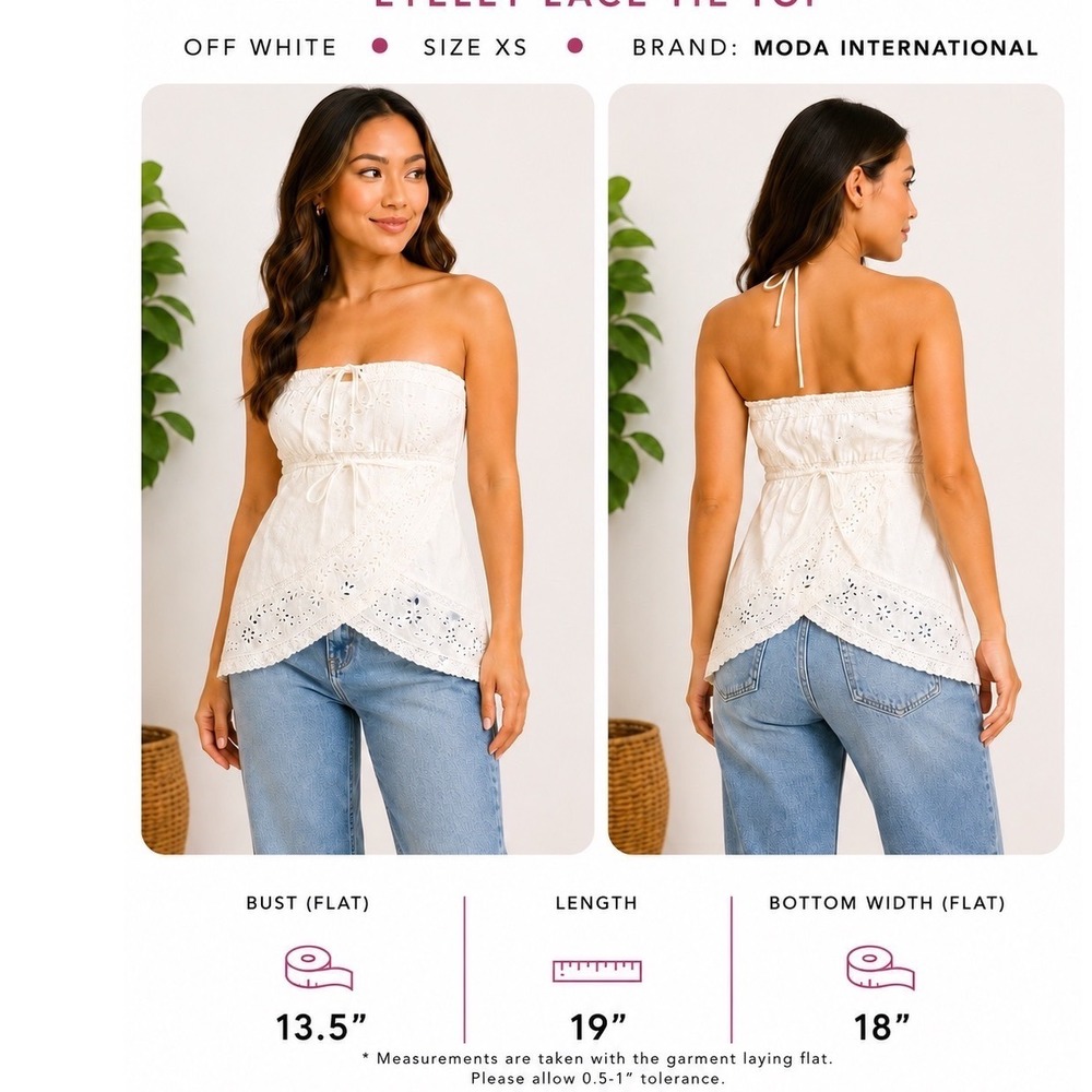 Moda International White Cotton Eyelet Strapless Wrap Tube Top XS Boho Floral